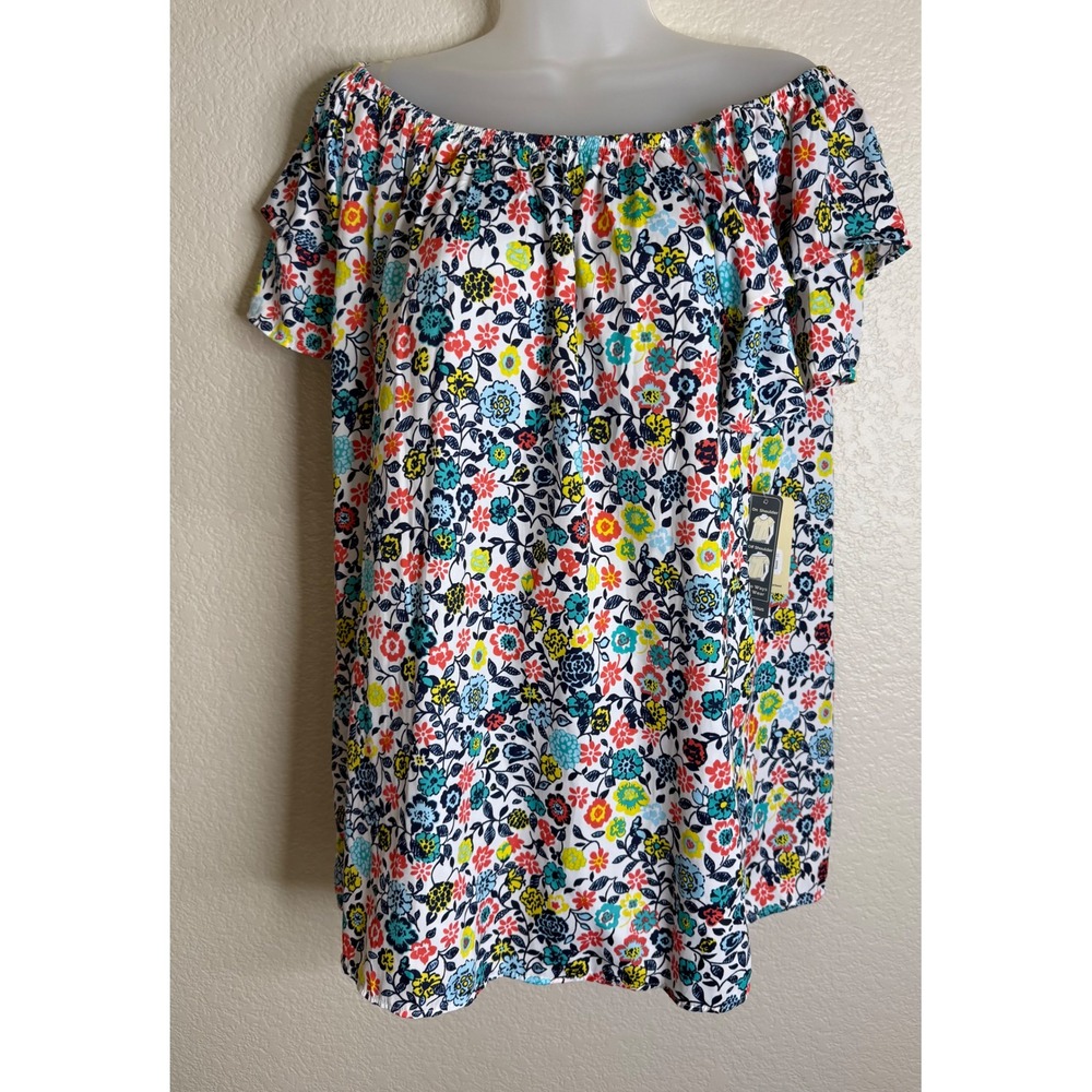 Terra Sky Womens 0X 14W Colorful Off Shoulder Peasant Top Floral Boho Artsy NEW